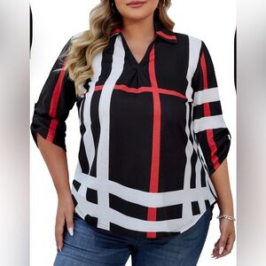 Amazon Geometric Bold Print Tunic Style V Neck Top Plus Size 5x Or 28w Red Black